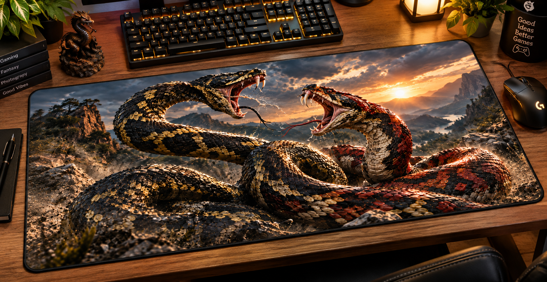 MTG00032 -- 000 (37029) Mousepad Gaming XXL Snake Clash - Nature's Battle Edition 70x35cm - immagine 1