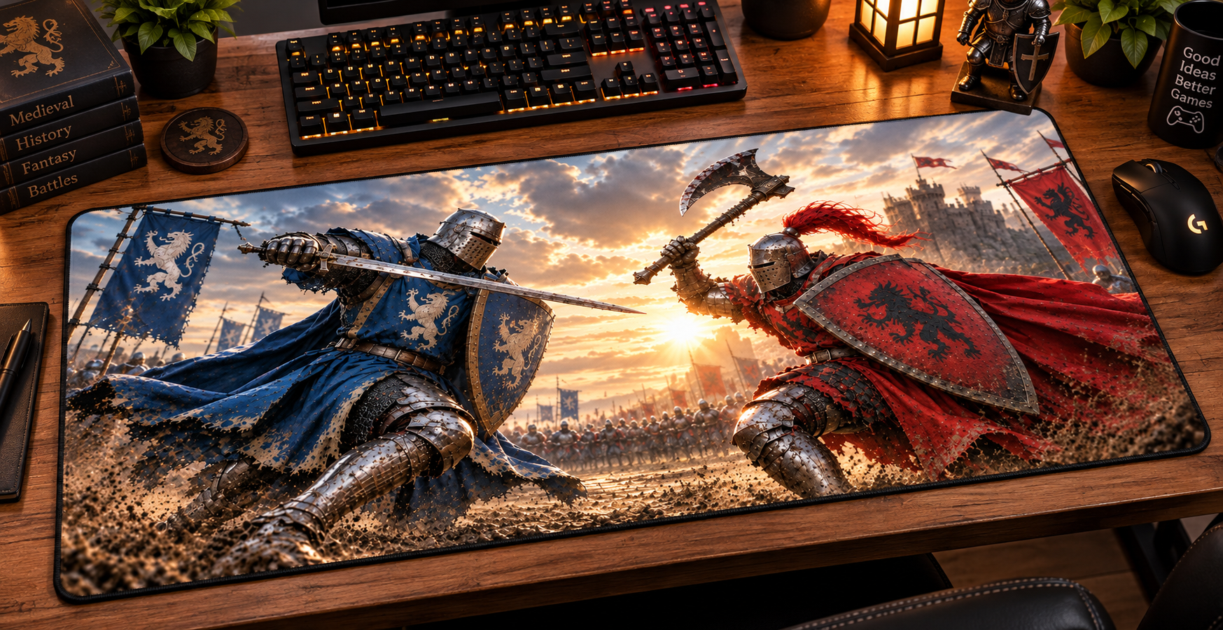 MTG00033 -- 000 (37028) Mousepad Gaming XXL Knight Fight - Middle Ages War Edition 70x35cm - immagine 1