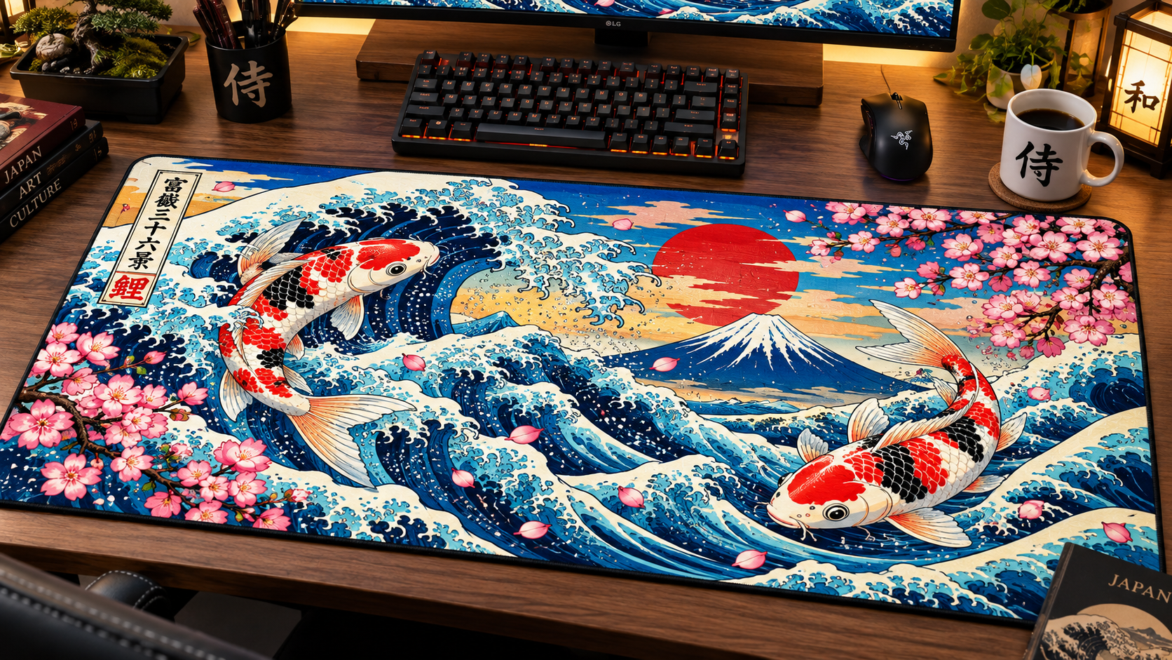 MTG00034 -- 000 (37025) Mousepad Gaming XXL Koi Yin Yang - Great Wave Off Kanagawa 70x35cm - immagine 1