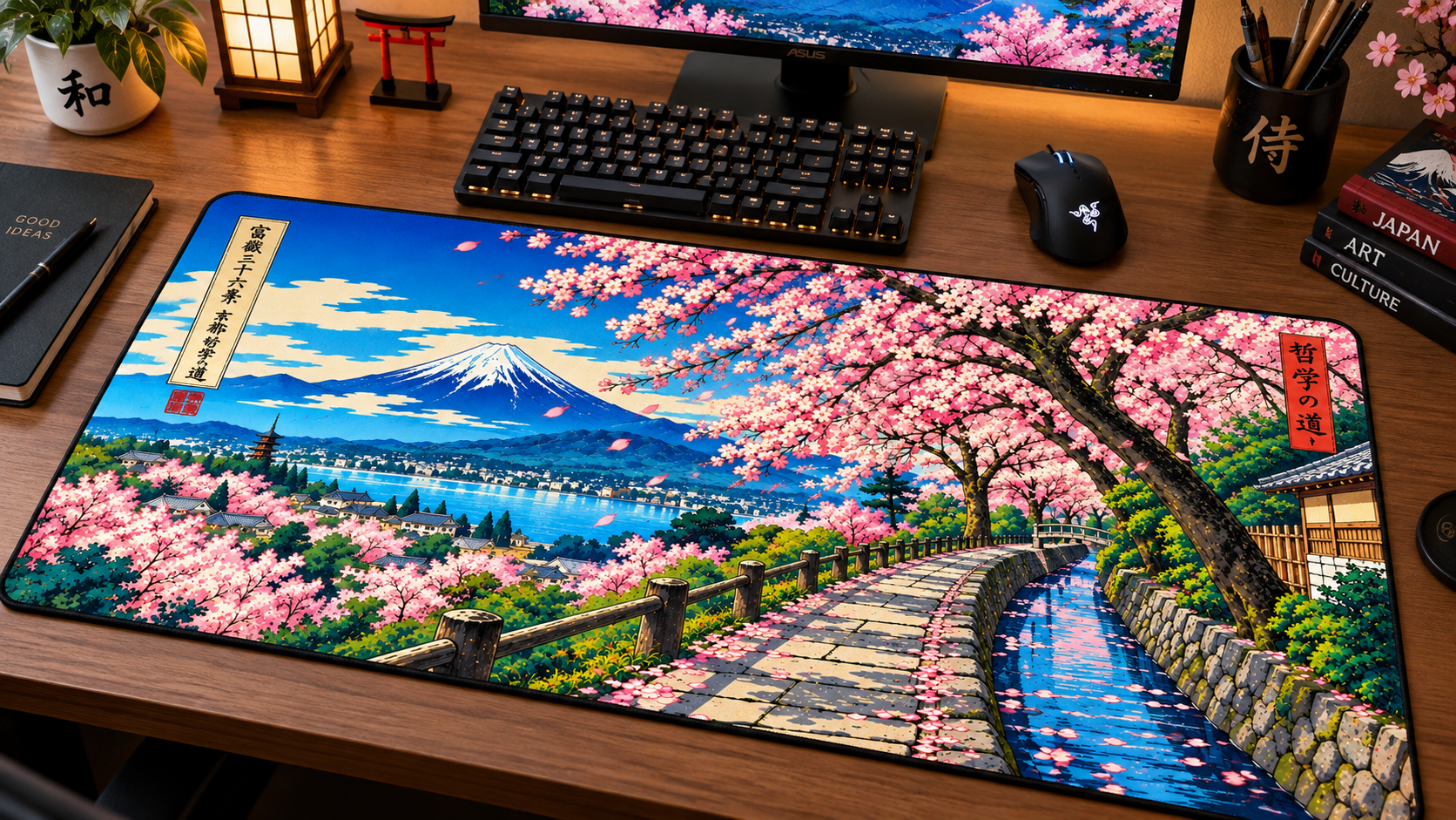 MTG00035 -- 000 (37026) Mousepad Gaming XXL Sakura Mount Fuji - Japanese Spring Landscape 70x35cm - immagine 1