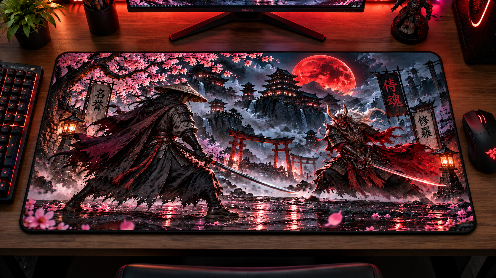 MTG00042 -- 000 (37036) Mousepad Gaming XXL Samurai Vs Oni - Blood Moon Duel Edition 70x35cm - immagine 1