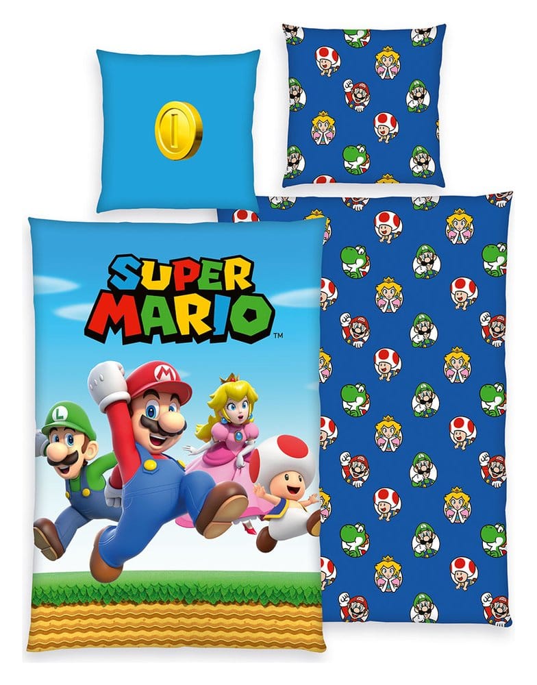 x_hhe4494221050523 Super Mario Bed Linen Super Mario (Mario, Luigi, Peach, Toad) 135 x 200 cm - immagine 1