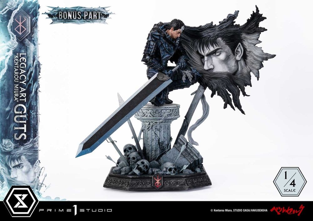 x_p1slabr-05s Berserk Legacy Art "Kentarou Miura" Statue 1/4 Guts Bonus Version 74 cm - immagine 1